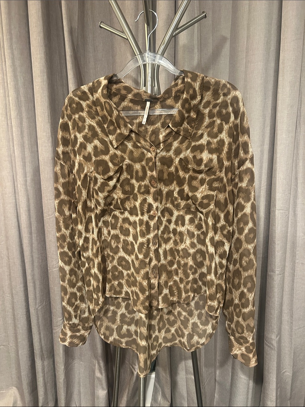 Free People Brown Leopard-Print Button Down Shirt